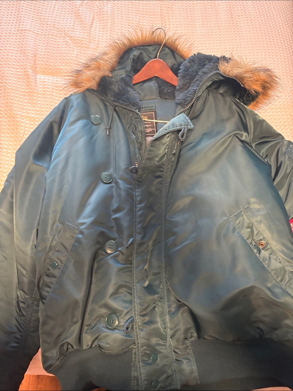 Alpha Industries Men's Forest Green Puffer Jacket with Faux Fur Hood